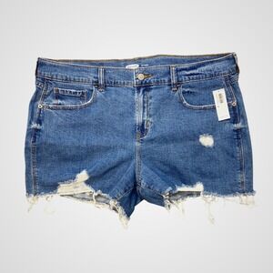 Old Navy Boyfriend Distressed Denim Shorts Medium Wash Blue Size 14 NWT